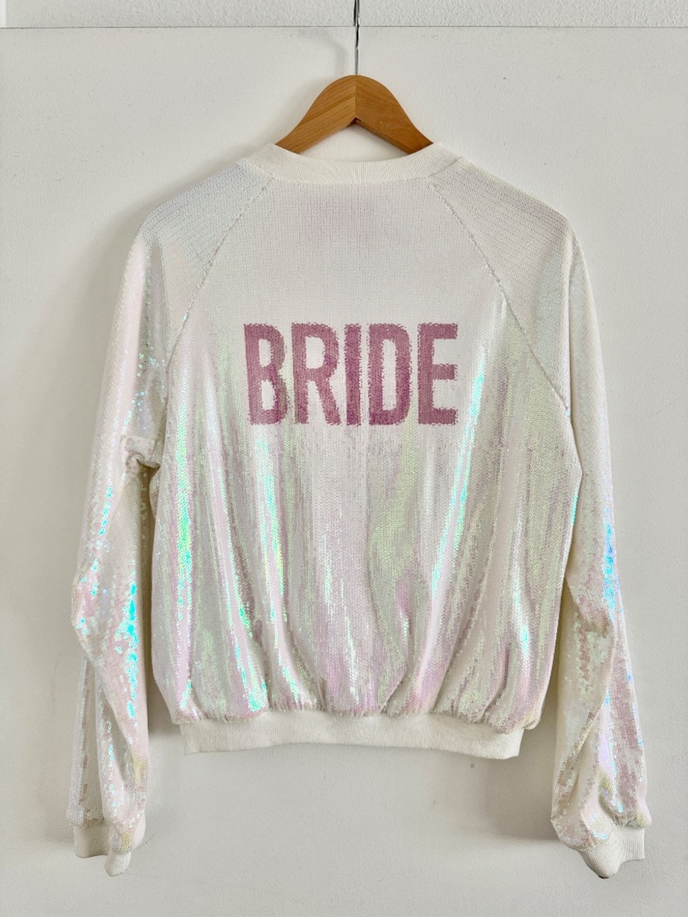Sequin BRIDE jacket - Ivory with Pink Lettering